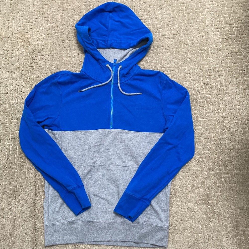 American Eagle Men’s colorblock hoodie sweatshirt half zip blue grey XS teen